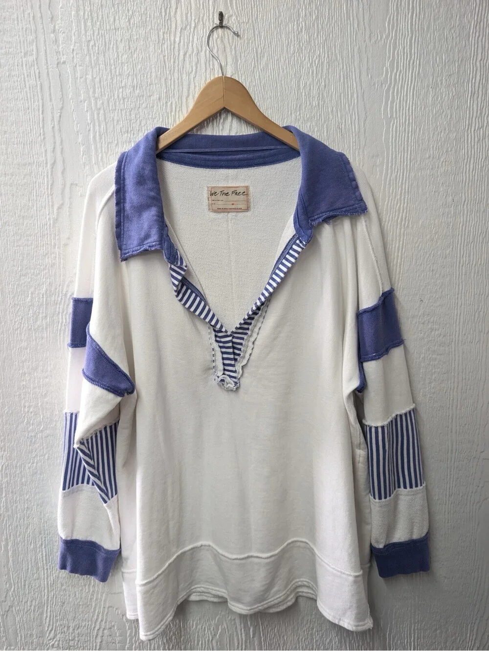 Free People We The Free Clean Prep Polo Pullover Top Oversized Striped Medium